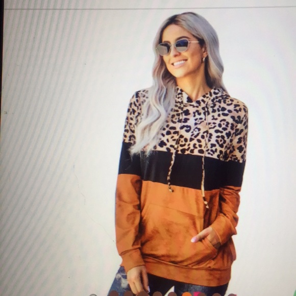 Copper color leopard tie dye colorblock hoodie - Picture 4 of 6